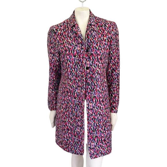 SILKLAND Pure Silk 3 Button Blazer Coat in Watercolor Drops SZ 10 - Picture 1 of 10